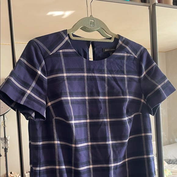 Banana Republic Plaid Navy Blue Dress - Picture 2 of 5